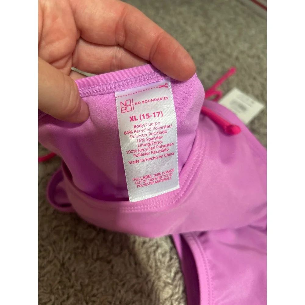 No Boundaries Womens XL 15-17  Lilac Bikini Swim Bottoms Pink Side Ties NEW